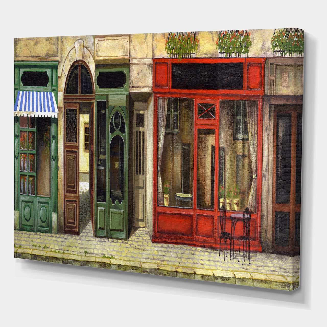 Designart - Red Facade of Charming Shop In Paris II - French Country Canvas Wall Art Print